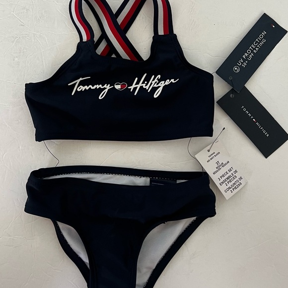 NEW with tag Tommy Hilfiger Girl's 2-Piece Striped Trim Bikini Set - Picture 1 of 12